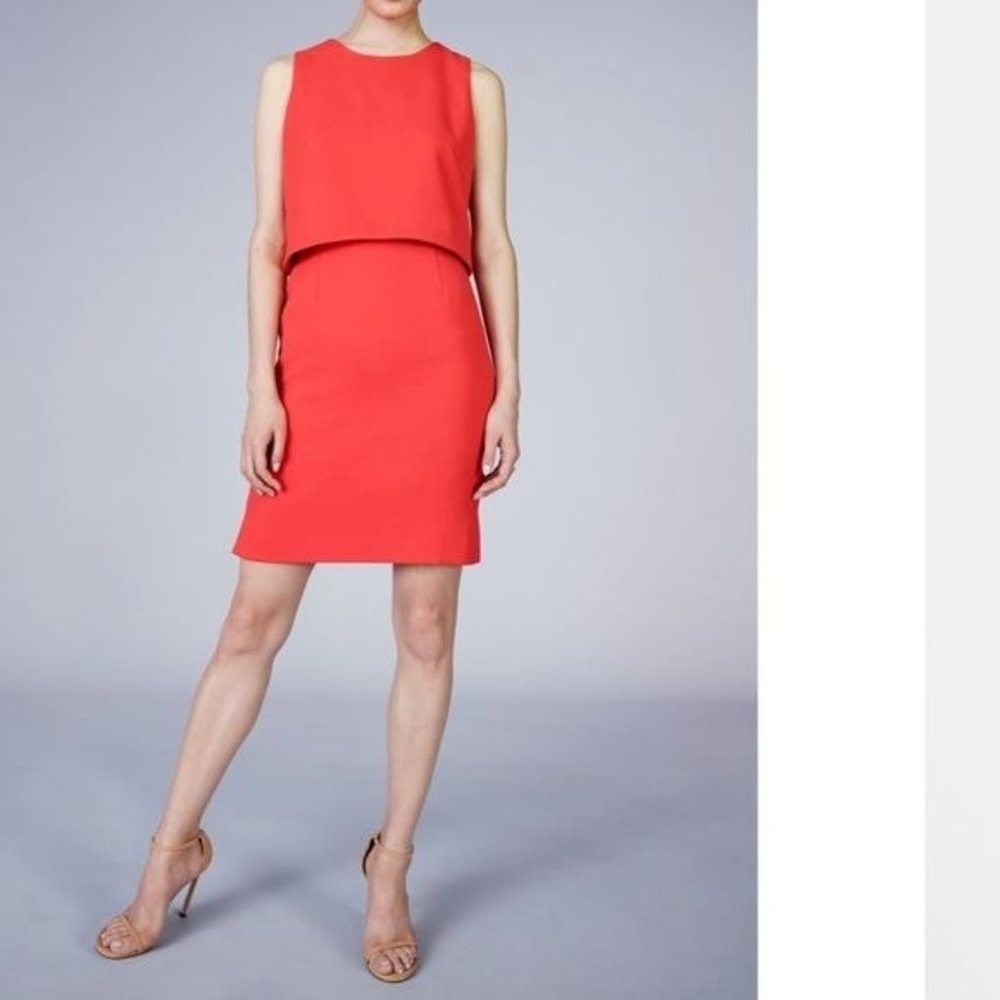 Eliza J Crepe Popover Sleeveless Dress Orange Coral‎ size 8 NWT Knee Length